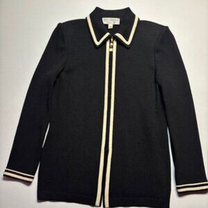 St. John Collection Black Knit Jacket with Ivory Trim – Size 4